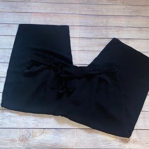 Primark Black Elastic Waist Crop Pants With Tie Belt Size 16